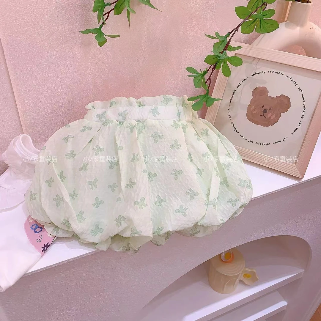 夏季新品-女童绿色蝴蝶结面包短裤（ML-246180）