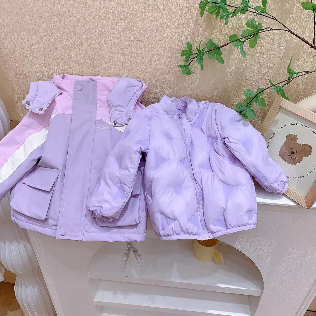 女童紫色冲锋衣夹棉外套羽绒服两件套（XG-1009-冬）
