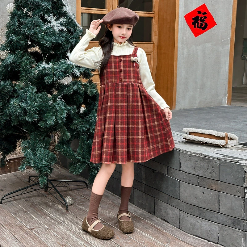 女童秋冬款加绒加厚套装连衣裙中大童小女孩拜年服儿童冬装裙子潮