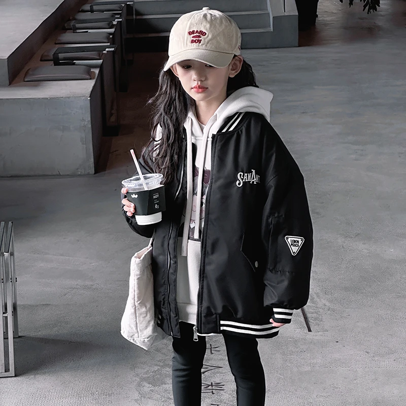 女童外套春秋款2025新款加绒棒球服女大童秋装夹棉洋气小女孩秋季