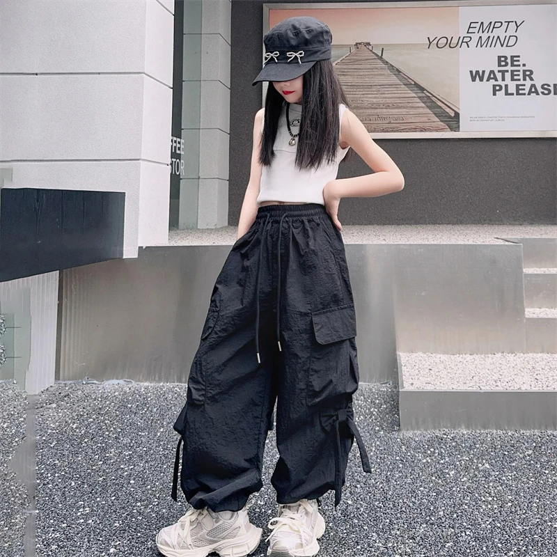 女童洋气侧边蝴蝶结美式工装裤夏季2025新款儿童无袖背心两件套潮