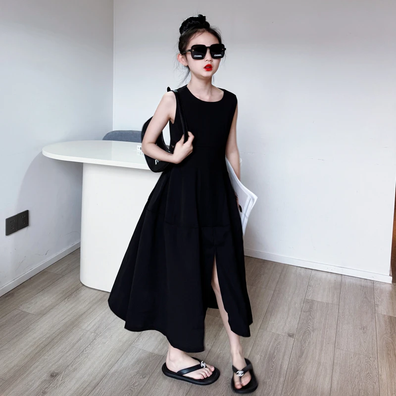 女童气质显瘦黑色赫本风收腰连衣裙2025新款父亲节夏季小众连衣裙