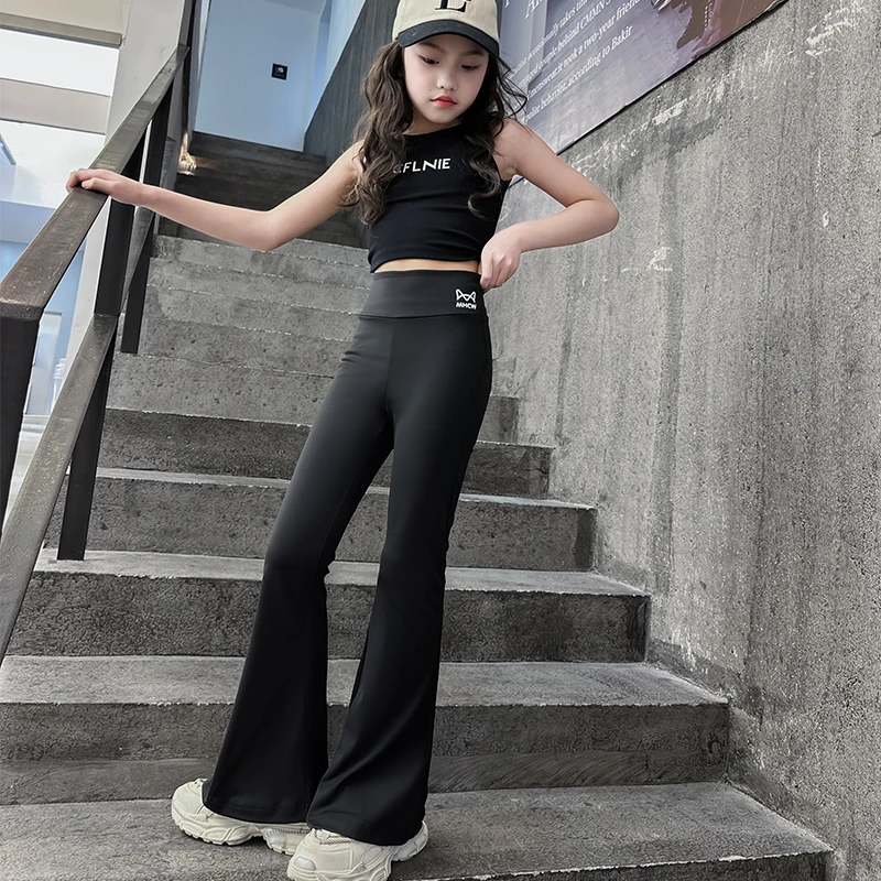 鲨鱼裤春秋款喇叭裤女童6-12岁春夏宝宝外穿长裤春季修身微喇叭裤