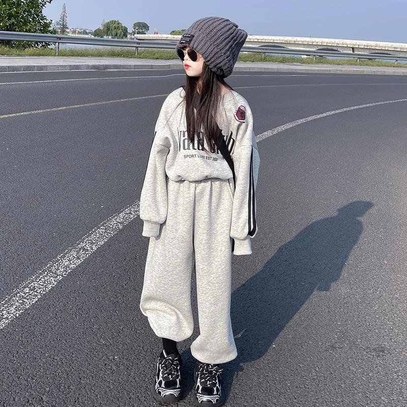 女童卫衣套装休闲运动卫裤甜酷小女孩2025秋冬季加绒加厚两件套装