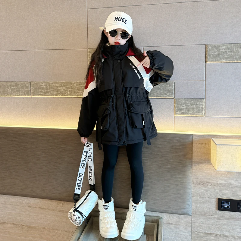 女童秋冬装外套2025新款儿童洋气加绒冲锋衣女大童冬季加厚派克服