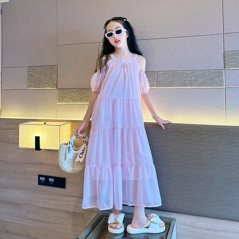 女童裙子夏款2024新款大童时髦吊带裙儿童洋气韩系背心裙夏季长裙