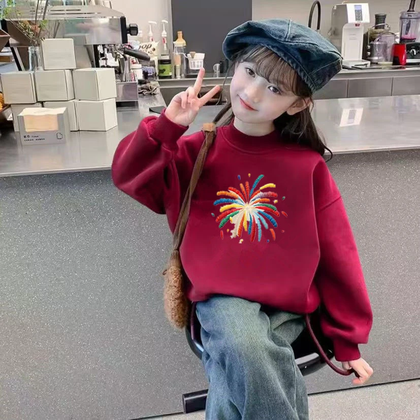 女童加绒卫衣2025秋冬新款儿童韩版洋气卫衣中大童休闲一体绒上衣