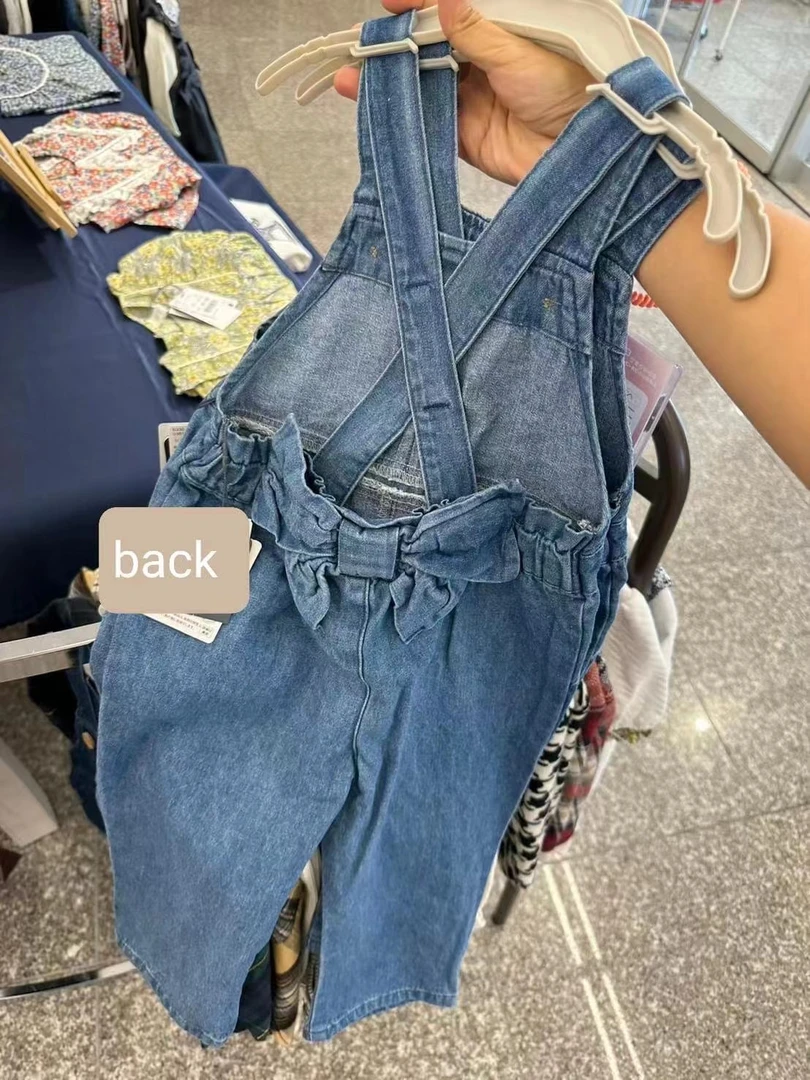 小木马蝴蝶结夏季牛仔背带裤女童韩版儿童蓝色