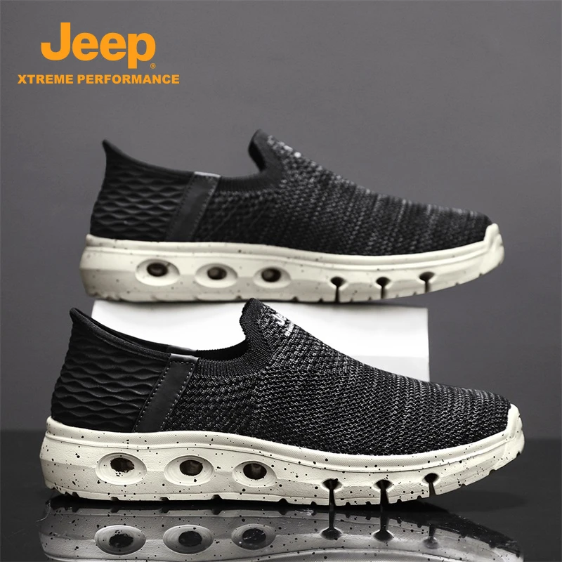 JEEP2024吉普秋季休闲男鞋一脚蹬软底软面防滑舒适飞织轻便防臭鞋