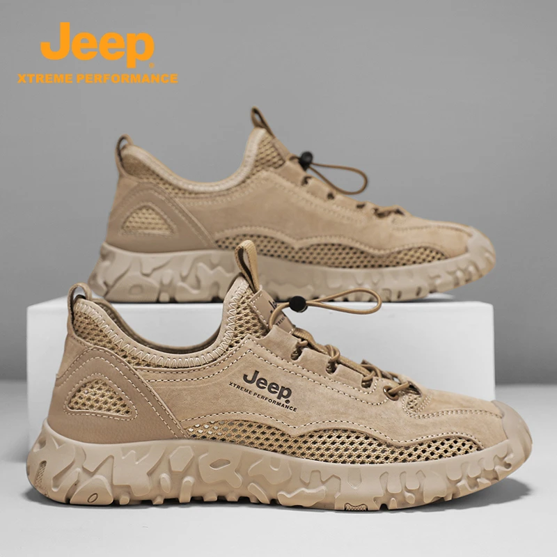 JEEP吉普夏季新款防滑耐磨低帮网面鞋透气百搭软底休闲男鞋轻便款