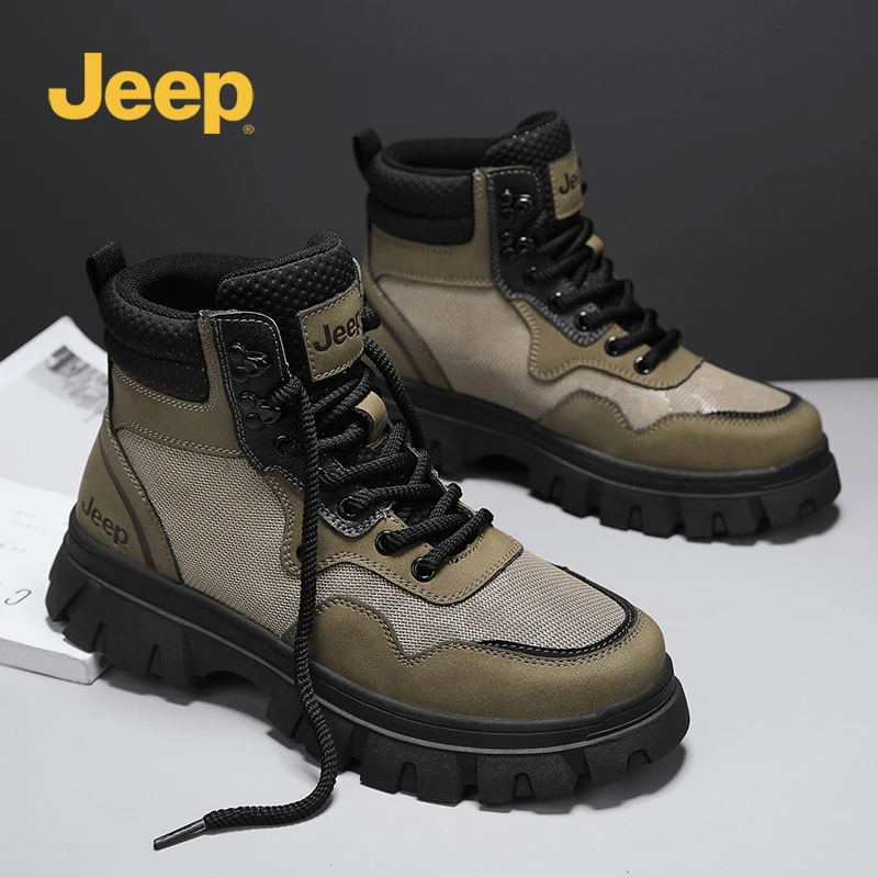 JEEP吉普男鞋秋季新款时尚百搭厚底工装靴百搭高帮防滑耐磨马丁靴