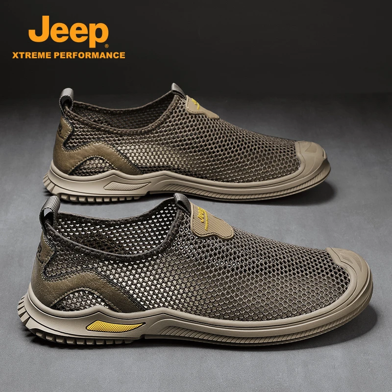 JEEP/吉普夏季新款透气飞织网面涉水鞋轻便速干百搭薄款休闲男鞋.