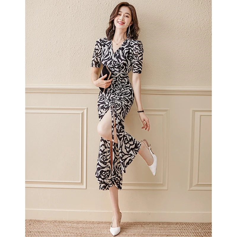 雪纺连衣裙女夏2024年夏季新款法式高端气质修身收腰显瘦长款裙子