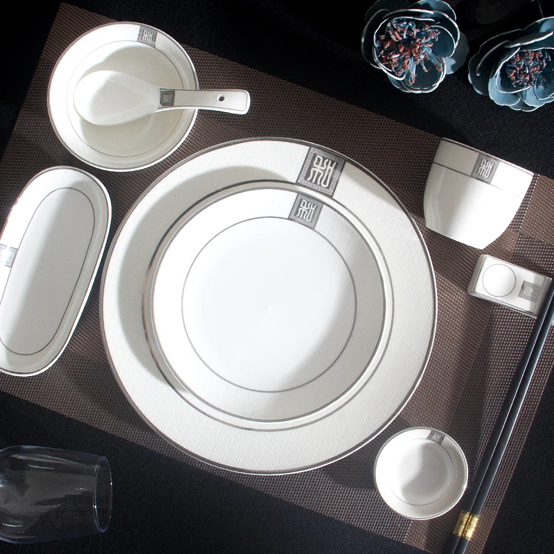 高档摆盘酒店会所用高端摆台碗碟饭店专用餐厅餐具套装定制印logo