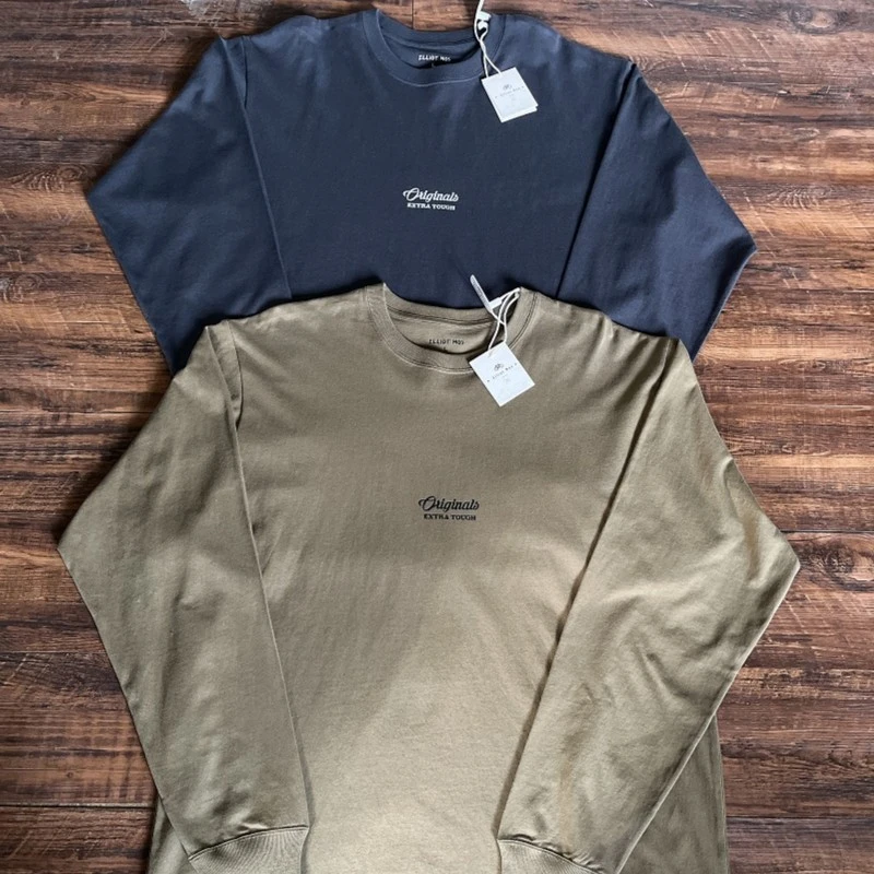 Elliot Mos不过时的基础款！水洗做旧字母印花长袖T恤-0201