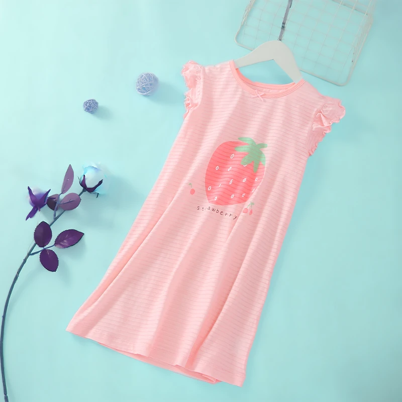 女童睡裙纯棉夏季薄款花边短袖儿童裙子宝宝家居服小公主女孩睡衣