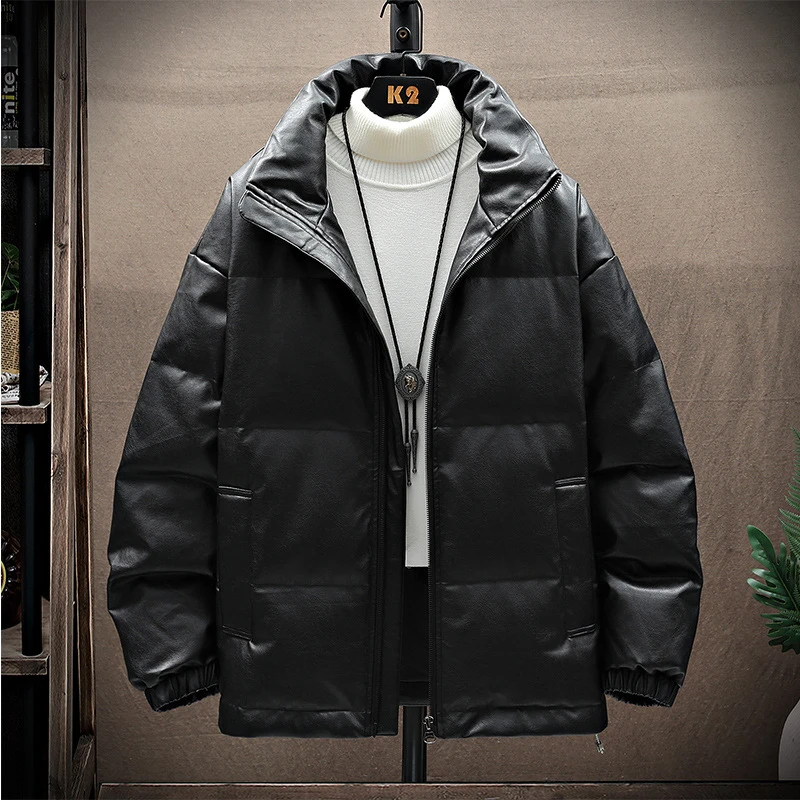户外休闲冬季新款情侣羽绒服男白鸭绒保暖冬加厚抗寒立领皮质外套