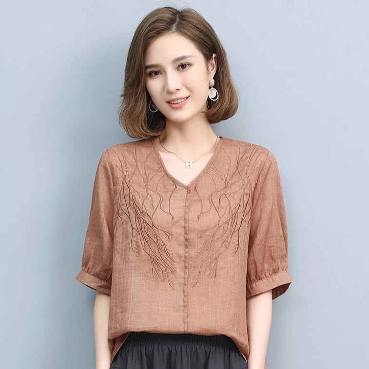 上衣女2024新款舒适短袖t恤减龄小衫遮肚子夏季百搭薄款上衣453