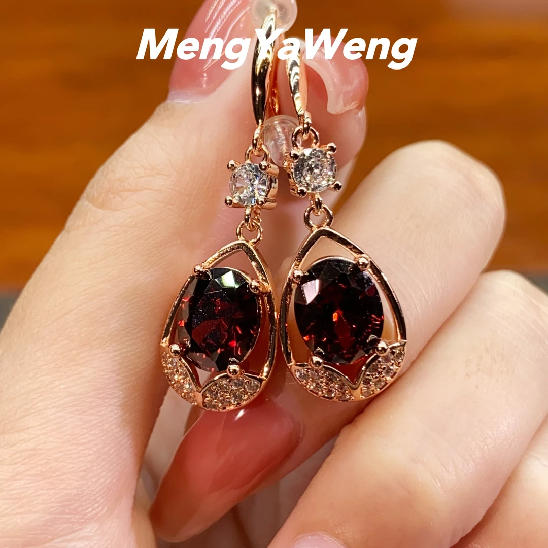 925银耳钩耳饰 【k3152】8X10mm石榴红色人工宝镶嵌【欢喜】