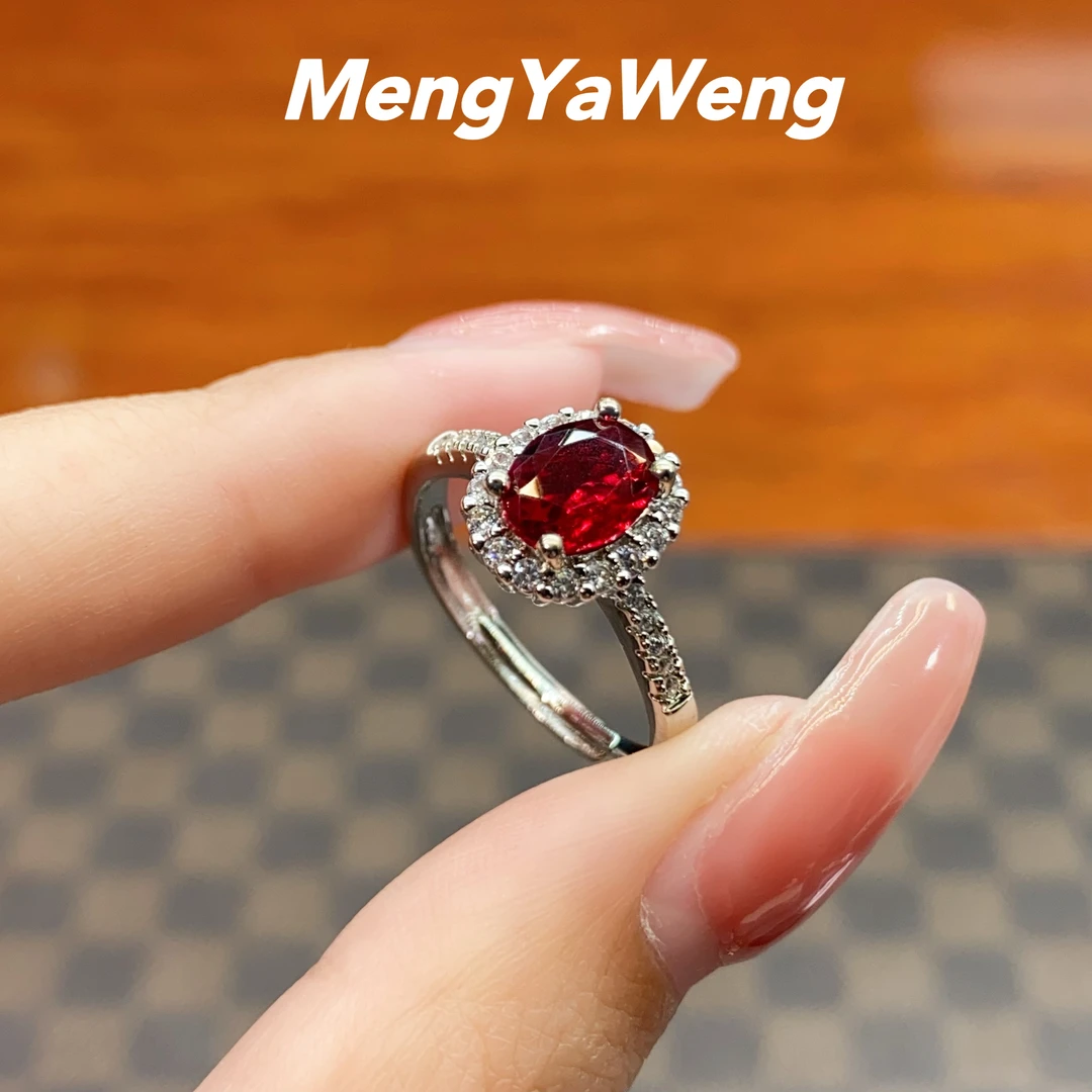 铜合金合成锆石戒指 【k3262】红色人工宝镶嵌轻奢