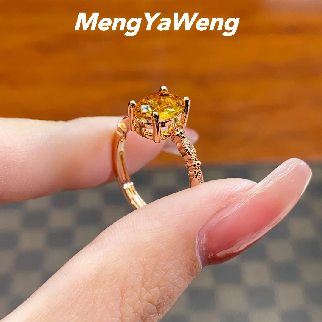 新品戒指 【k3254】7X9mm黄色人工宝鸽子蛋镶嵌【黄精灵】