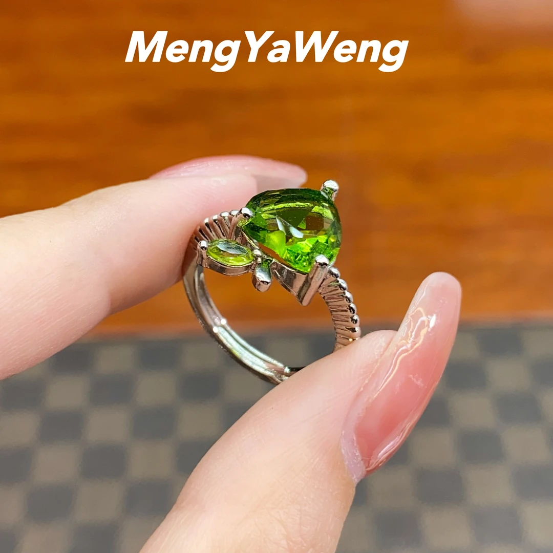 铜合金合成锆石戒指 【k3176】绿色爱心人工宝镶嵌轻奢