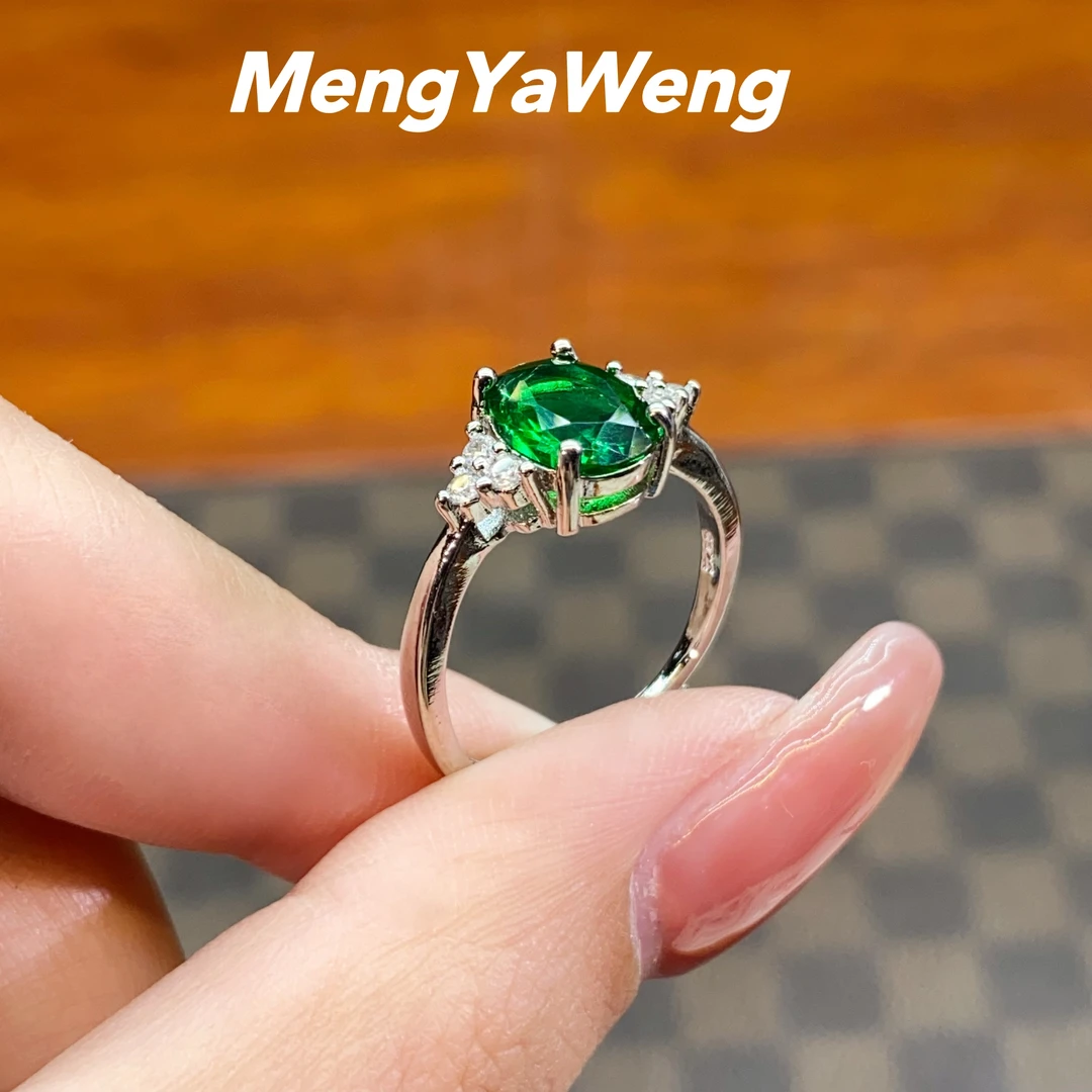 新品戒指 【k1288】8X10mm绿色人工宝鸽子蛋镶嵌【枫叶】