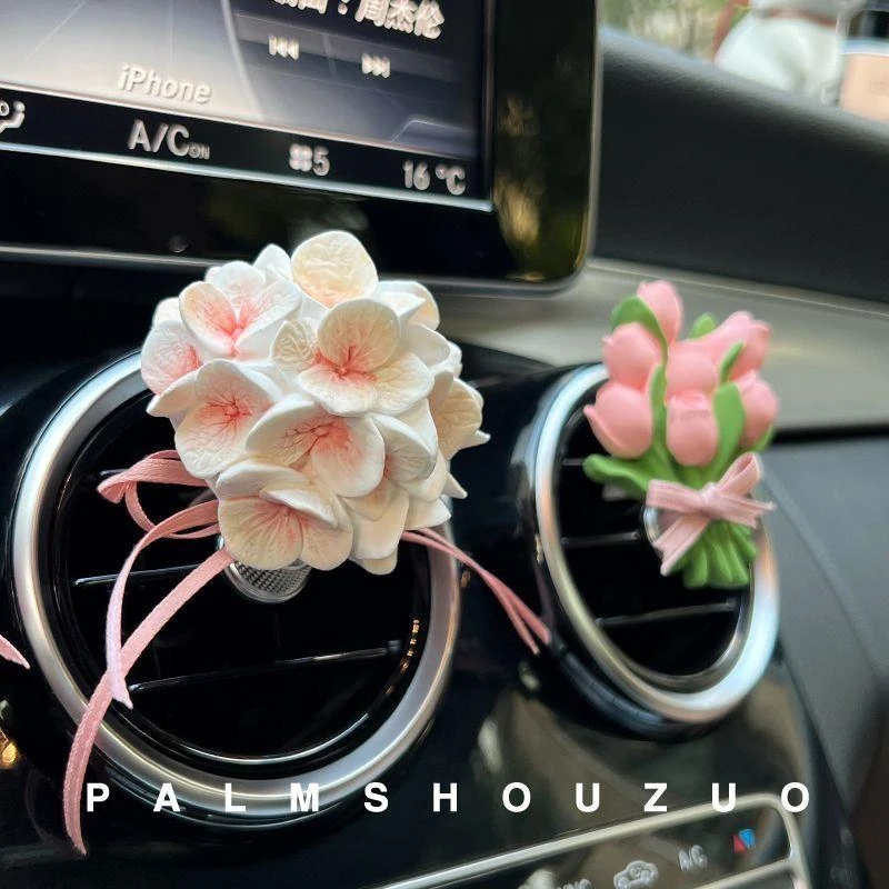 留香绣球花车载香水香薰汽车空调出风口车内装饰品扩香石持久淡香