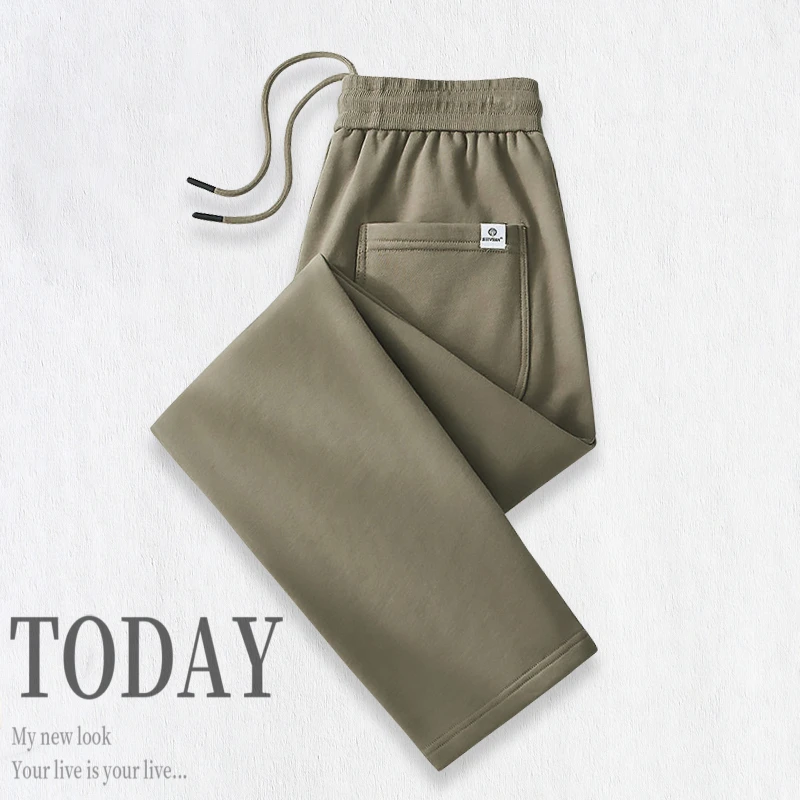 古利施普男士休闲裤400G纯棉双股重磅卫裤春秋款运动松紧腰直筒裤