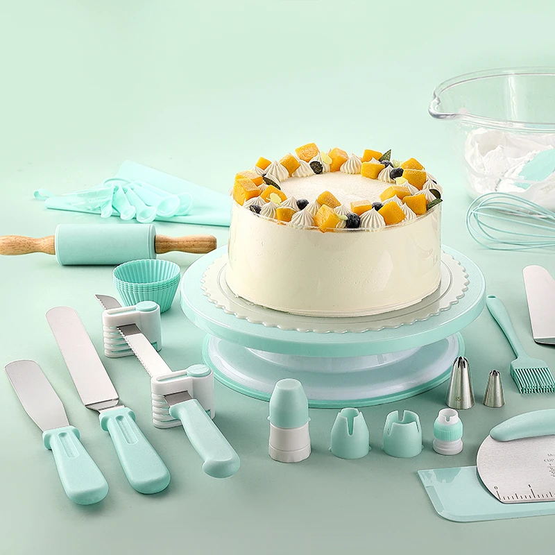 北欧款防滑蛋糕转盘裱花台套装家用做生日蛋糕工具旋转台烘焙转台