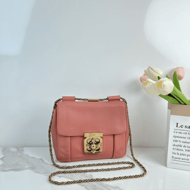 95新 Chloe/蔻依 老花玫红单肩斜挎手提包