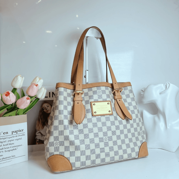 95新 LouisVuitton/路易威登 经典时尚白棋盘格手提单肩托特包
