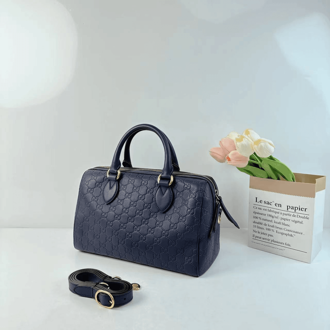 95新 GUCCI/古驰 藏蓝色波士顿枕头包