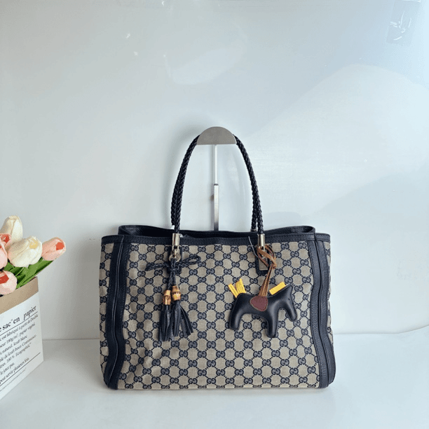 95新 GUCCI/古驰 时尚老花蓝色托特手提包