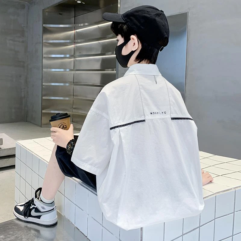儿童装男童夏装薄款衬衫2025新款夏季中大童短袖男孩上衣酷帅潮