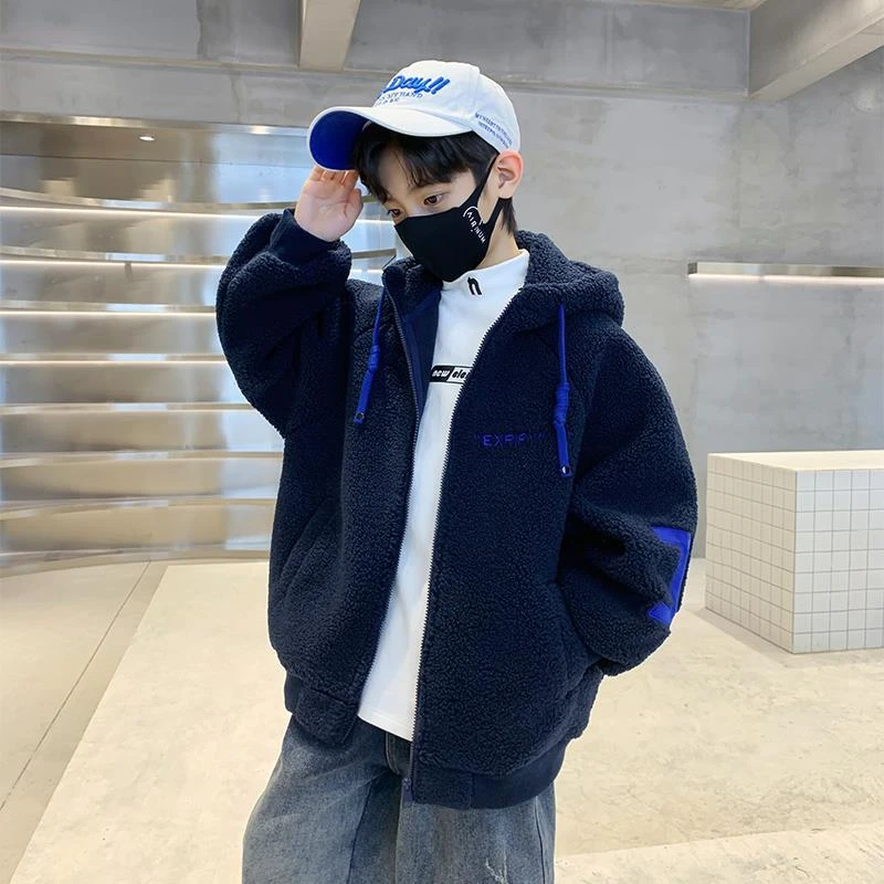 男童加绒外套秋冬季2025新款儿童加厚毛毛衣中大男孩韩版冬款潮酷