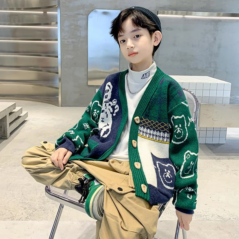 儿童装男童秋装开衫毛衣外套2025新款秋冬款中大童冬装男孩针织衫