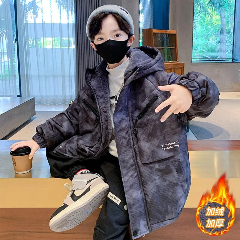男童冬装加厚外套2025新款秋冬款中大童男孩冬季儿童夹棉派克服潮