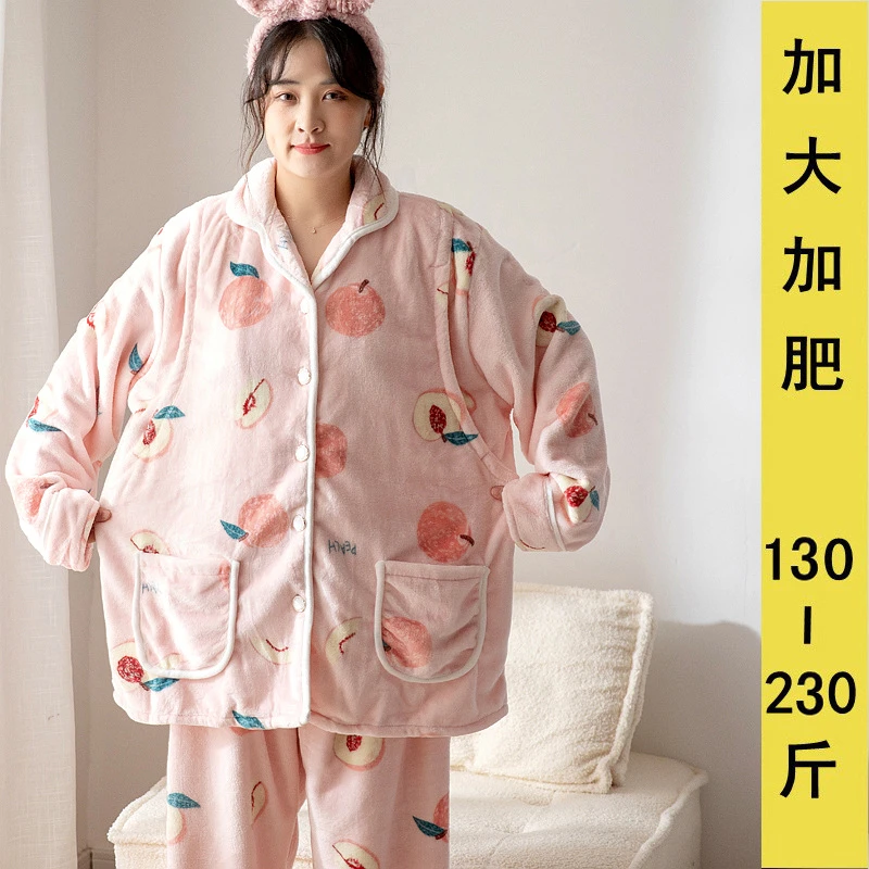 冬季孕妇法兰绒月子服大码家居服厚款加大加肥200斤产后哺乳睡衣