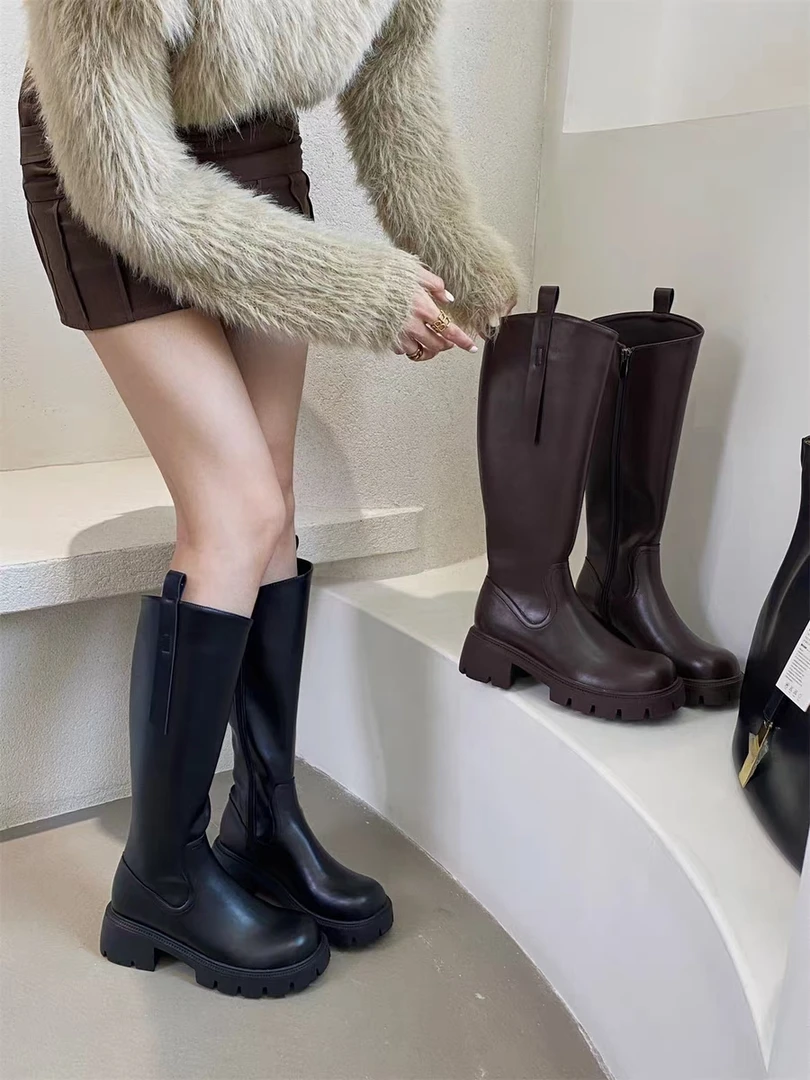 2023年秋冬长筒靴女长靴子英伦风高筒骑士靴女后拉链909-11