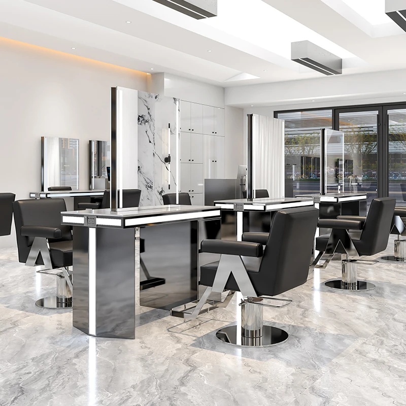 新款美发店镜子潮流发廊专用单双面剪发镜网红理发店时尚烫染镜台