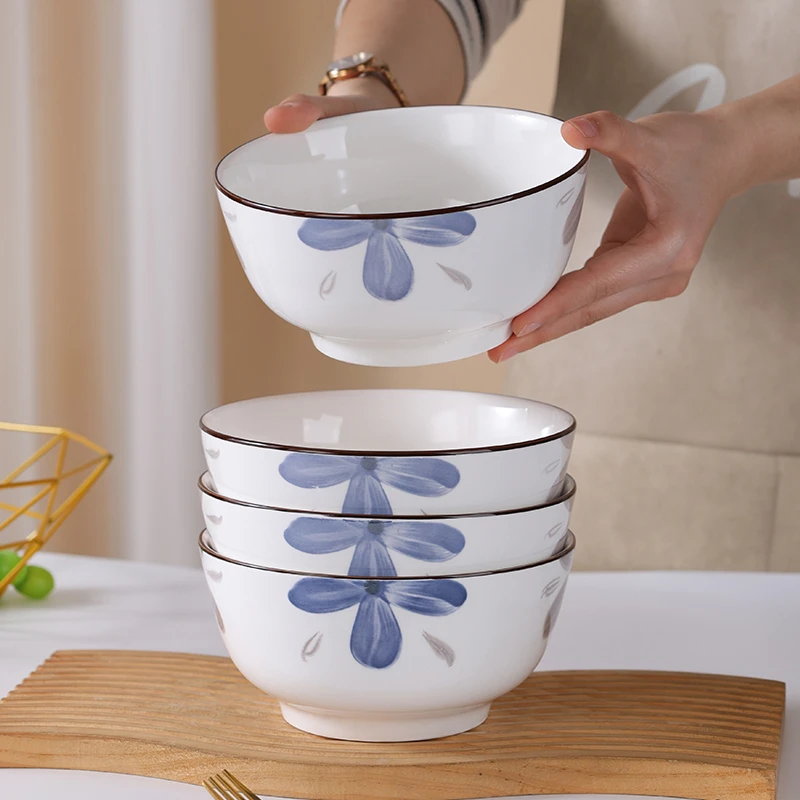 创意花卉渐变家用高温釉下彩餐具蔚蓝六英寸面碗六个装