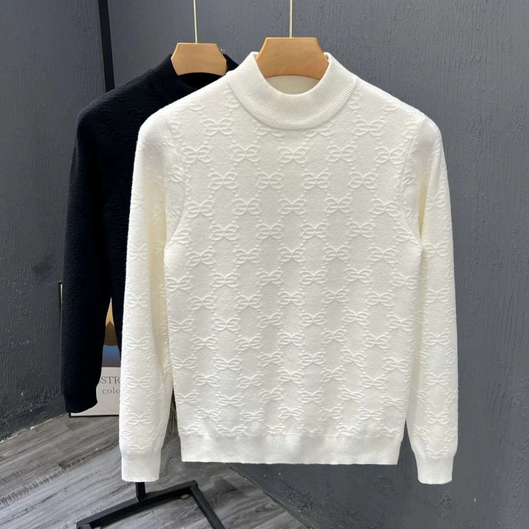 高端提花设计针织衫男秋冬季毛衫痞帅潮流时尚百搭修身半高领毛衣
