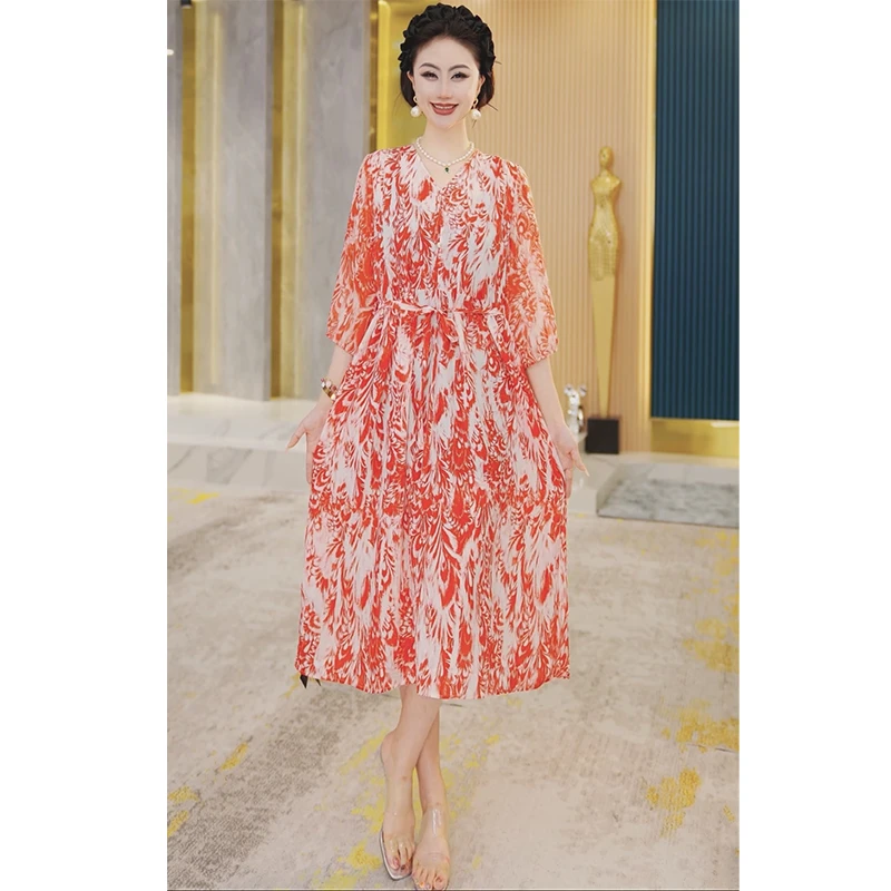 【女明星】夏季穿搭气质连衣裙女小众设计感长裙显瘦时尚妈妈装2449
