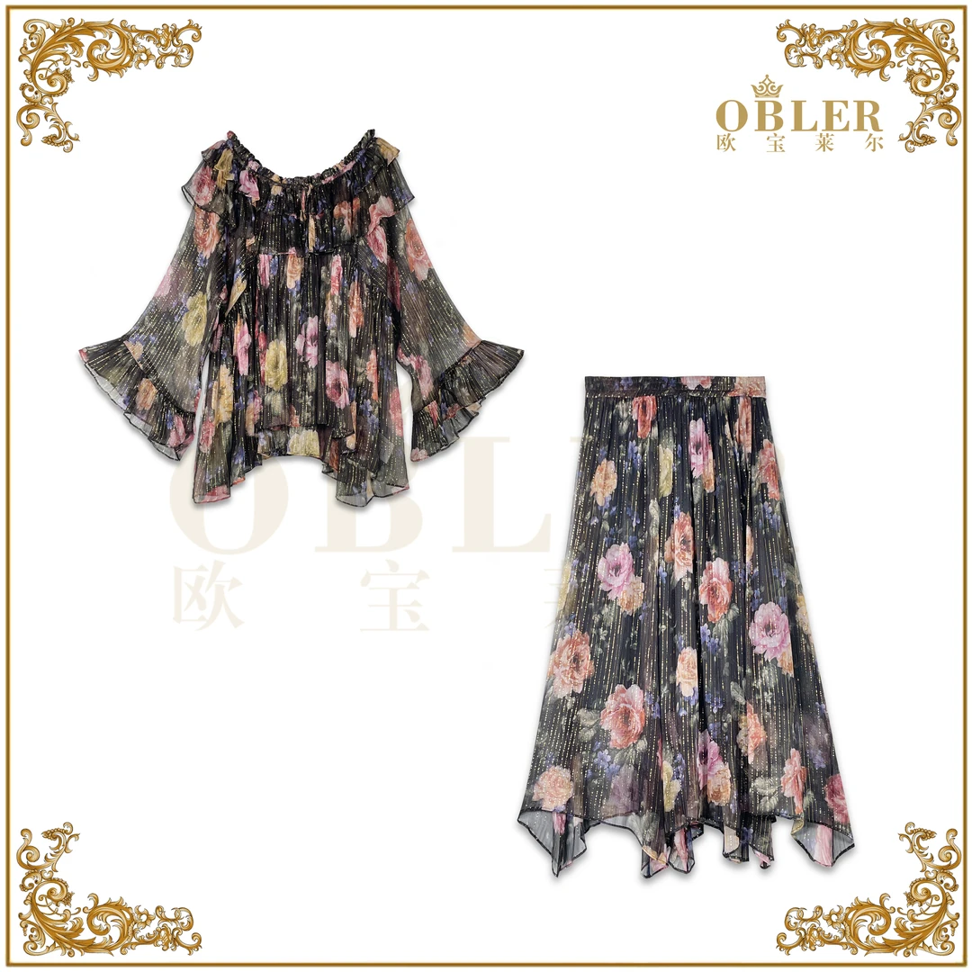 OBLE2025新款女装连衣裙真丝时尚印花套装 305-24555