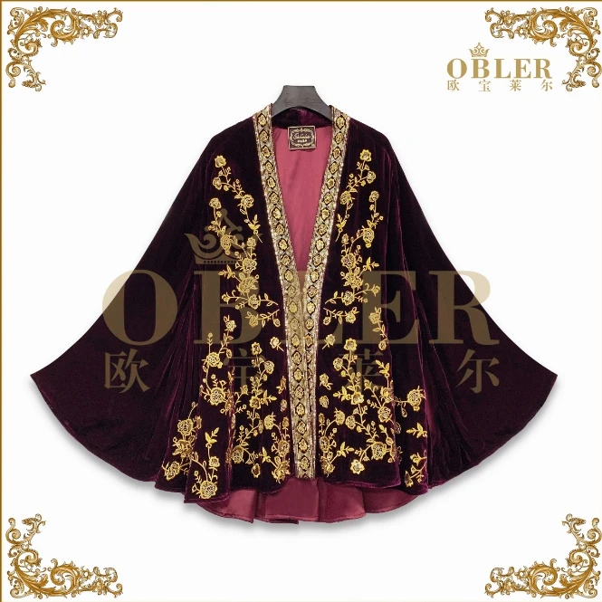 OBLE2024秋装新款气质时尚百搭重工丝绒斗篷外披305-24756