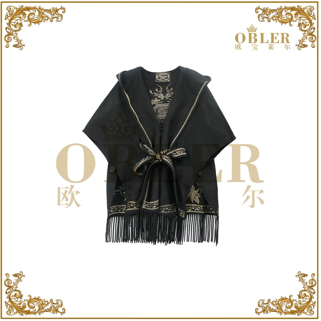 OBLE2024秋冬新款复古风流苏羊毛短外套311-8130-2