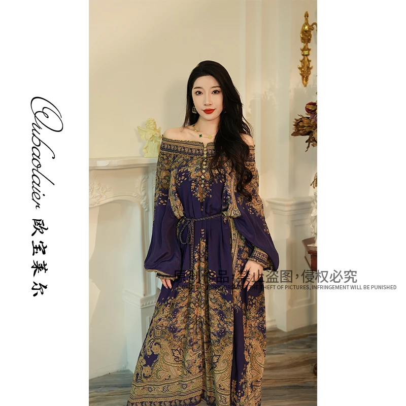 【维纳斯之夜】2025新款气质时尚宫廷风重磅桑蚕丝连衣裙女503-8097