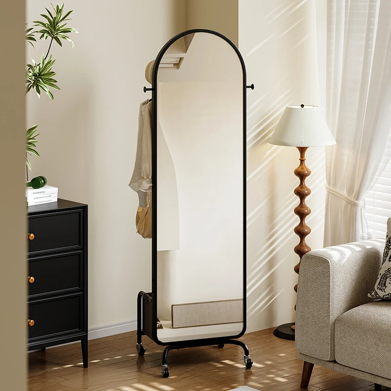 航轩世家轻奢穿衣镜子家用旋转全身镜可移动落地式卧室挂衣帽架