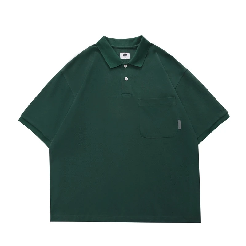DRIVESTRAIGHT 23SS日系休闲Polo衫男夏季重磅宽松口袋刺绣T恤